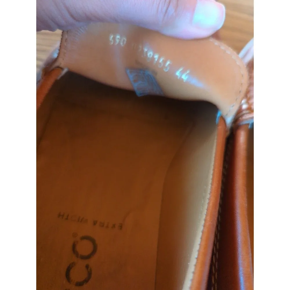 Mens Ecco Loafers Shoes Sz 10 44X W Used Brown Leather Plain‎ Toe Driving Modern